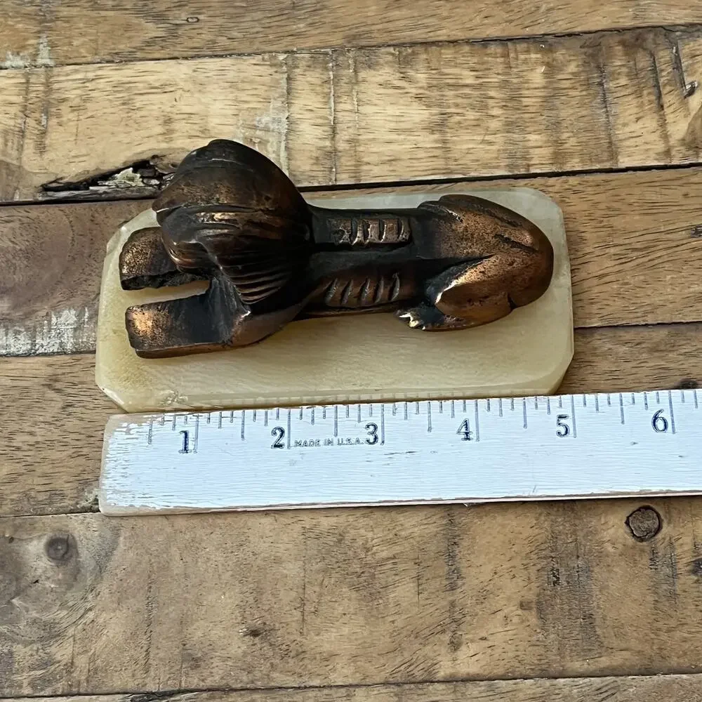 Vintage Brass Egyptian Sphinx Figurine on Alabaster Base 6
